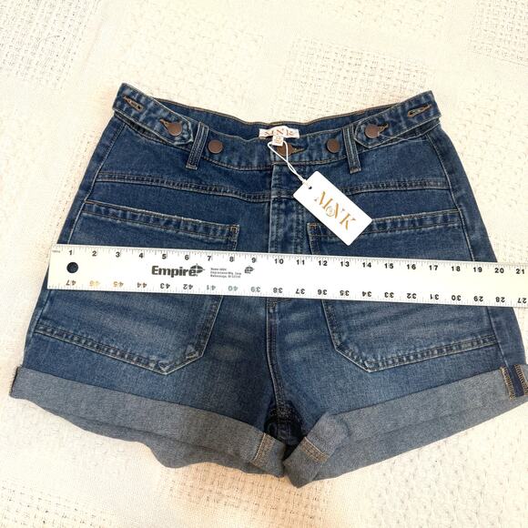 new MNK 10 cuffed high waist tab distressed denim jean shorts SH 3011 - Picture 7 of 10